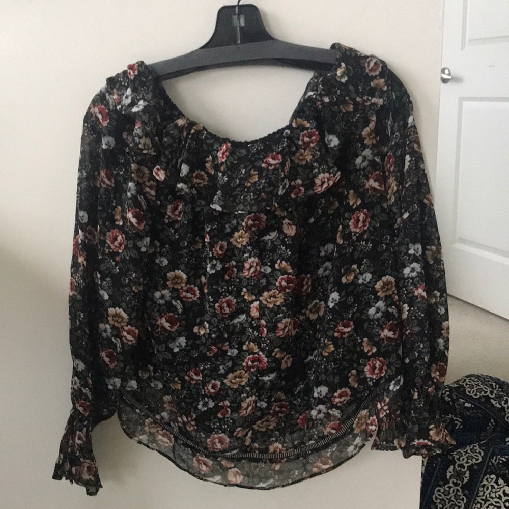 Off the shoulder silky floral top